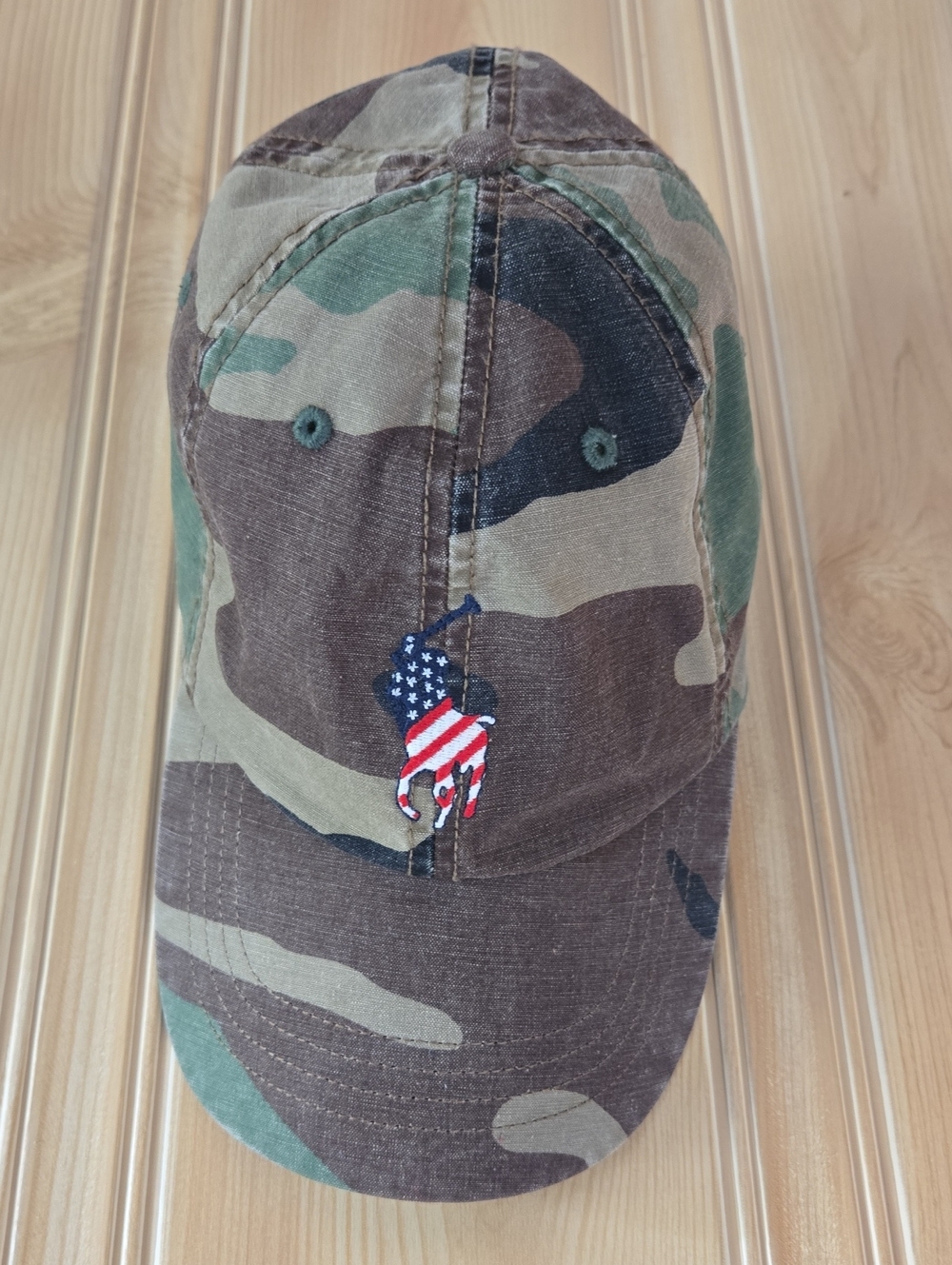 Vintage Polo by Ralph Lauren Camo Baseball Cap with American Flag Horse Patch